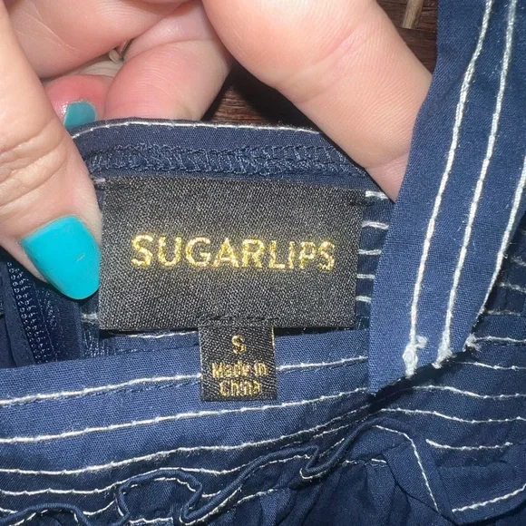 NWOT Elegant Navy Blue Sugar Lips Striped Dress - Picture 7 of 7